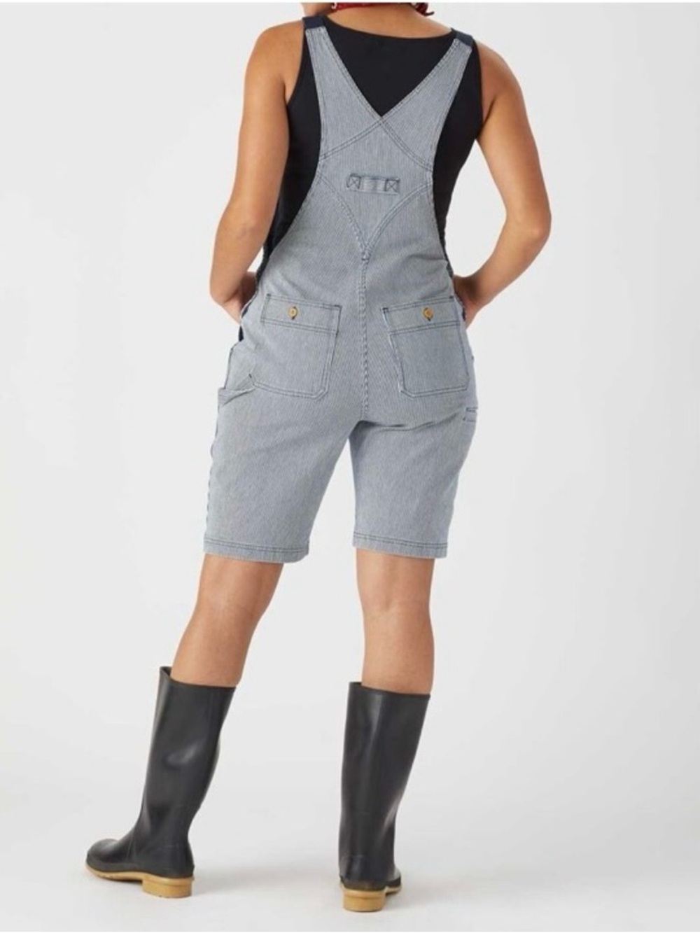 Duluth Trading Bibs Railroad Pin Stripe Rootstock Gardening Shorts Overalls L - Picture 3 of 16